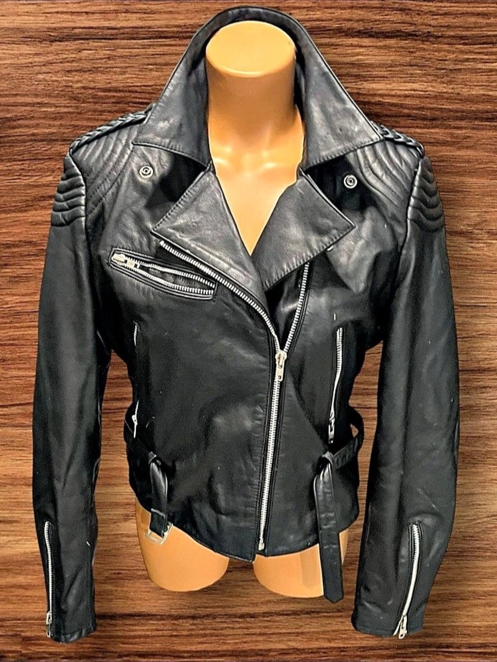 Vintage Bermans Black Leather Double Rider Motorcycle Jacket Size 12